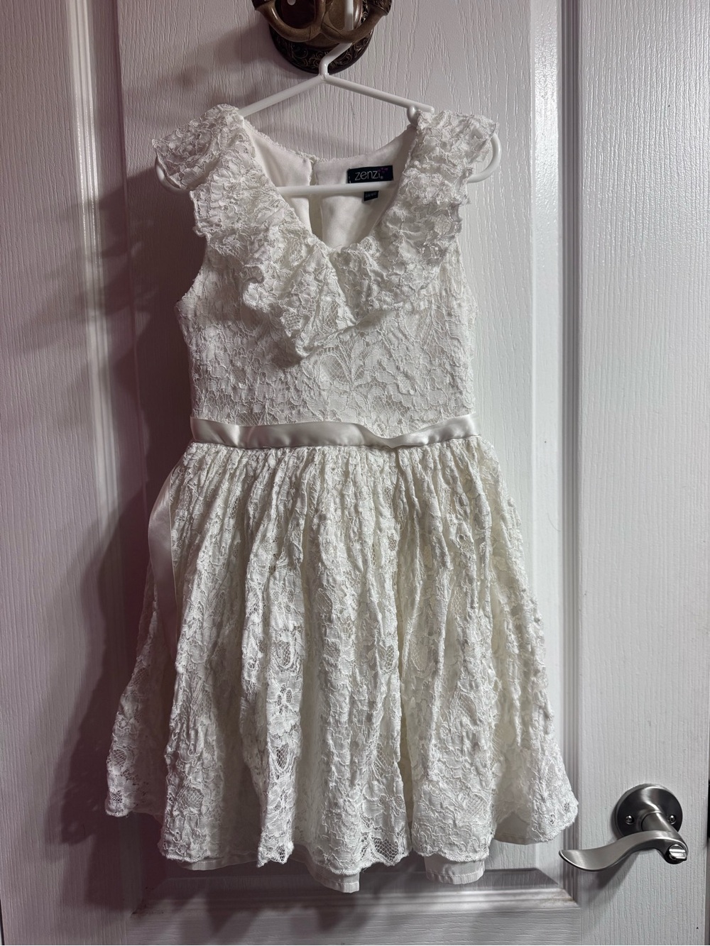 Zhenzi Ivory Floral Lace Ruffle Dress for Girls - Flower Girl Dress